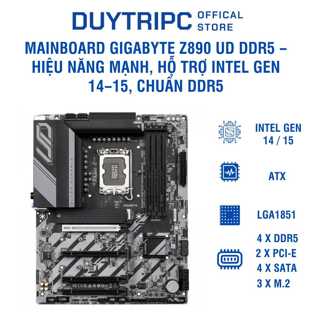 Mainboard Gigabyte Z890 UD DDR5 – Hiệu năng mạnh, hỗ trợ Intel Gen 14–15, chuẩn DDR5